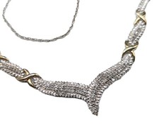 Genuine Diamond Sterling Silver 925 Two Tone Gold Plated X Silver Necklace