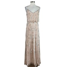 Adrianna Papell Women's Formal Dress Size 6 Pink Beaded Embroidered A-Line Gown