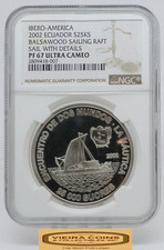 2002 Ibero-America Ecuador 25K Sucres Balsawood Sailing Raft NGC PF67 UC #B60190