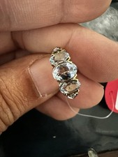 Vintage 9K Gold Aquamarine & Diamond 5-Stone Ring – Heart Detail, B'ham, Size J