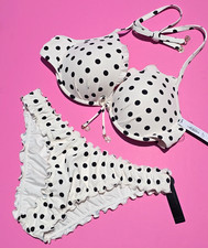 Victoria's Secret Swim Ruffle Push-Up Bikini Top Brazilian Bottom Set Dots 34D M