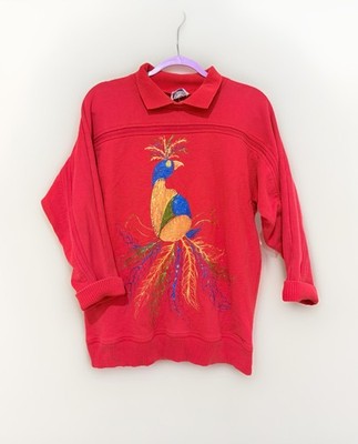 Saks Fifth Avenue Real Clothes Vintage Red Peacock Sweatshirt Size M