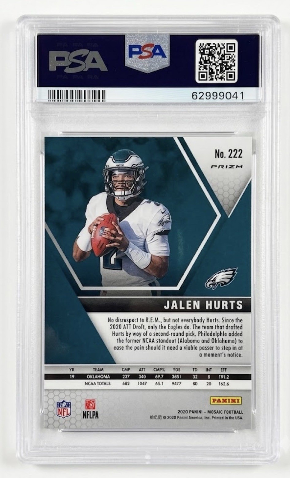 2020 Panini Mosaic Jalen Hurts Camo Pink RC #222 PSA 10 Gem Mint Eagles 🔥 view 2