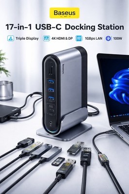 Baseus UnionJoy 17-in-1 USB-C Docking Station Triple Display HDMI DP LAN PD