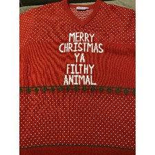 Home Alone Sweater Mens 3XL Red Merry Christmas Ya Filthy Animal Nice