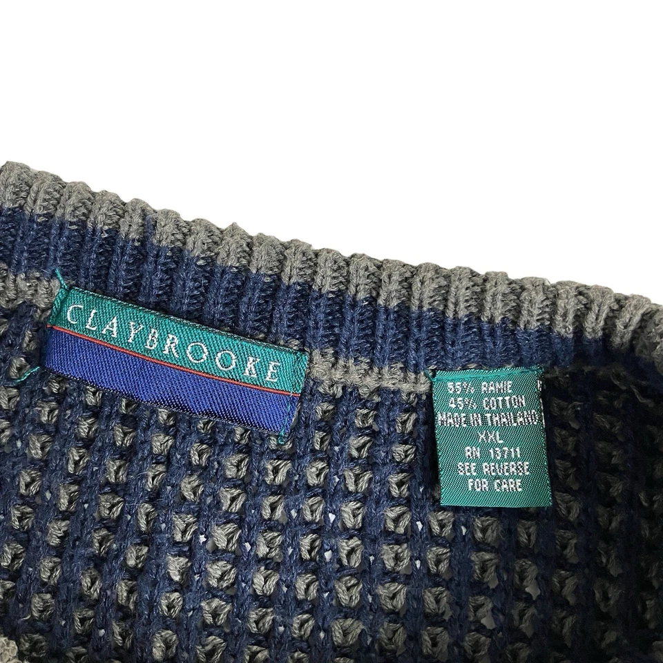 Vintage Claybrooke Birdseye Knit Pullover Sweater XXL Green Blue Grunge Grandpa - Image 3 of 4