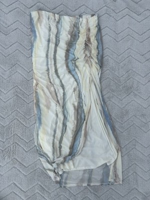 Open Edit Women's L Abstract Mesh Ruched Midi Skirt Pull-On Lined Stretch