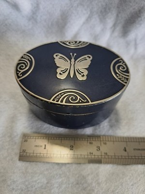 1930's Lucretia Vanderbilt New York Powder Tin Vanity Box Butterfly Footed Blue