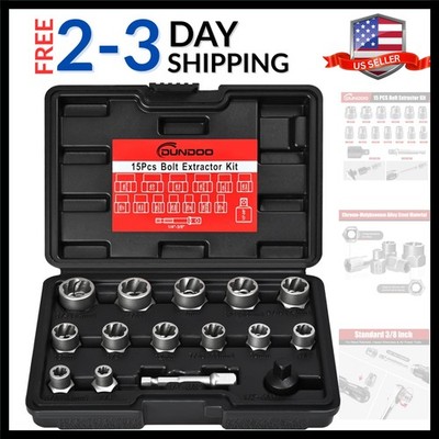 Bolt Extractor Set, 15PCS Easy Out Bolt Extractor Kit, 3/8'' Drive Impact Stri...
