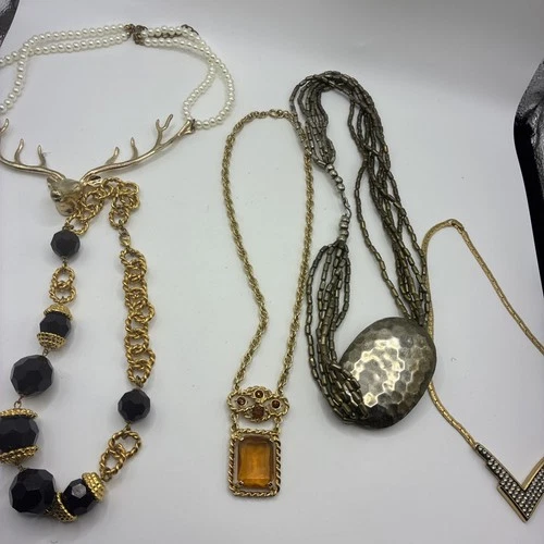 Vintage Costume Jewelry Necklace Lot Gold Tone Beads Pendants Possible Signed