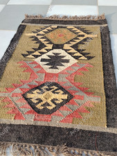 Image of Kilim Runner Teraditional Vintage Rug Natural Handwoven Wool Jute Rug Carpet