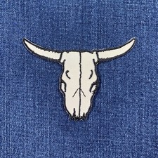 Bull Skull Applique Patch - Embroidered Western Longhorn Badge 3.5" Iron On