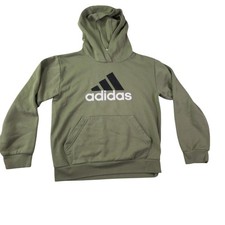 Adidas Hoodie Youth Medium 10-12 Green Pullover Fleece Logo Sweatshirt Graphic