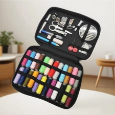 Black Portable Sewing Box Bag Travel Home Sewing Set Needle Thread Storage 130pc