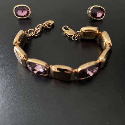 Dyrberg Kern gold and purple Crystal Bracelet and earings set