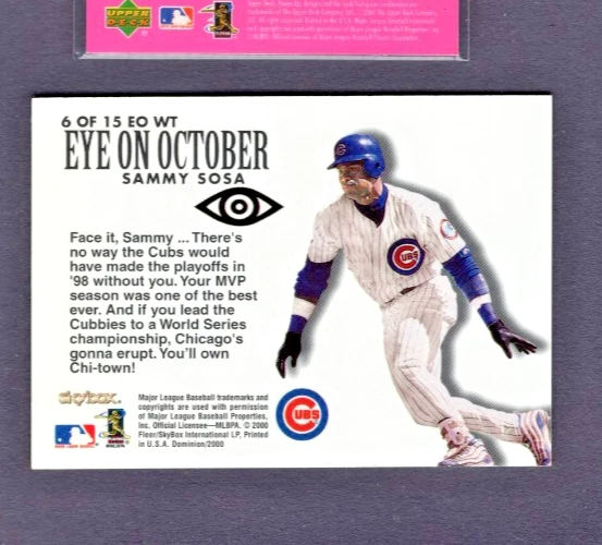 Skybox Dominion Eye On October Warp Tek Proof #6 Sammy Sosa Cubs 2000 sin serie Foto 2 de 2