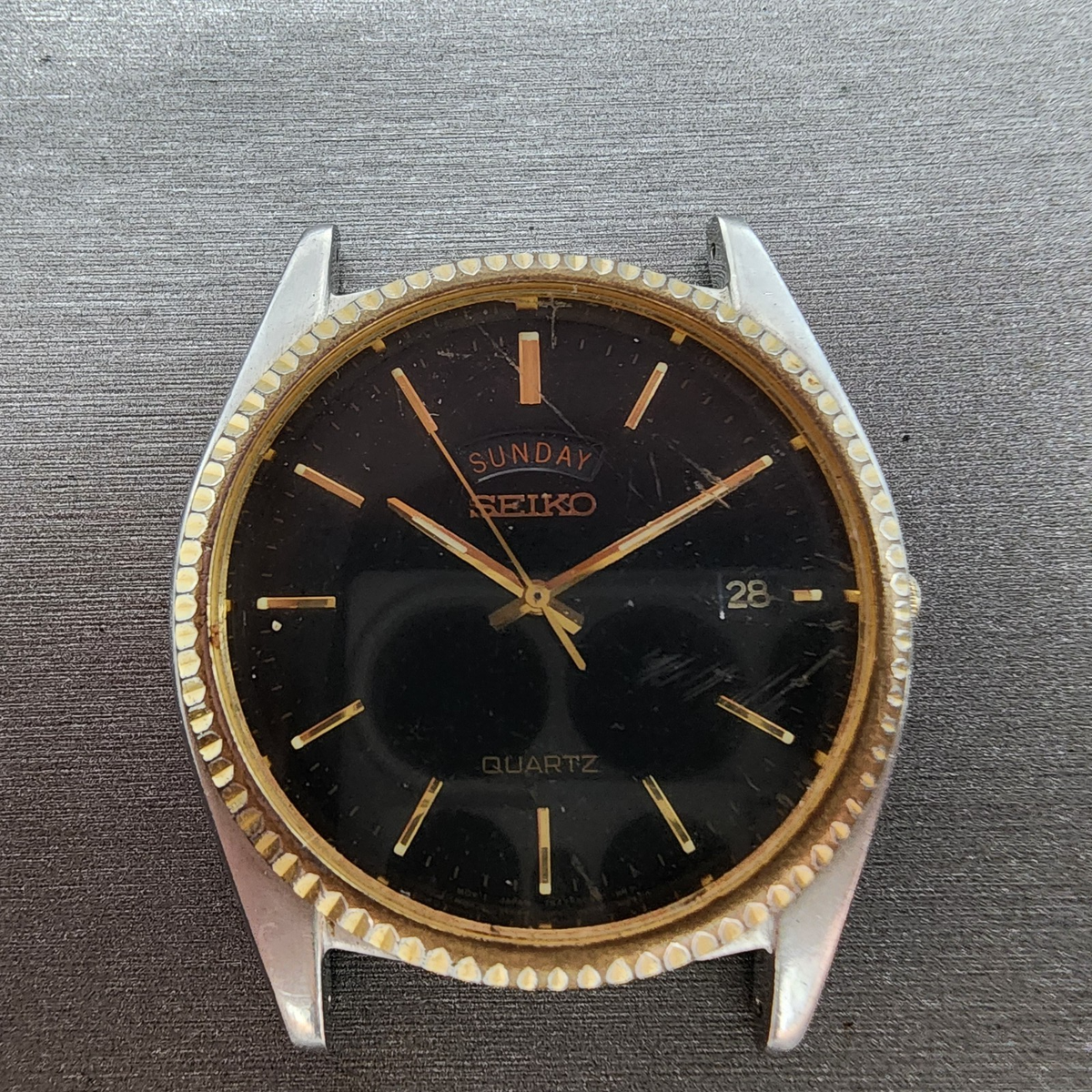 Seiko President Watch Men 36mm Black Dial Two Tone Daydate 7n43