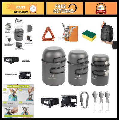 17-Piece Camping Cookware Set - Lightweight Pots, Stove & Gear for 3 People, Ide