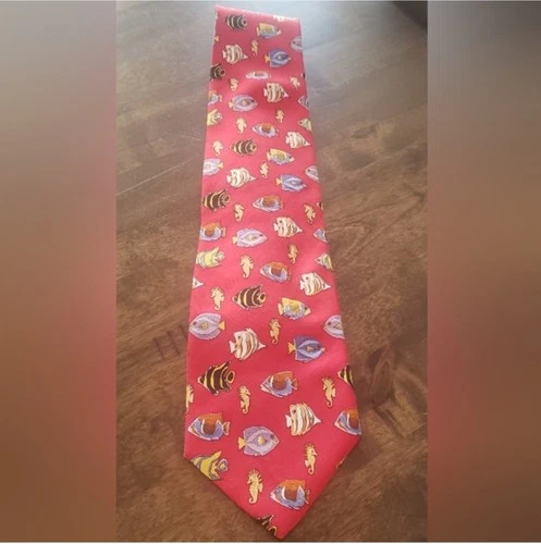 Alynn Neckwear “Tropical Fish” Necktie Mens 100% Silk Ocean Marine Red