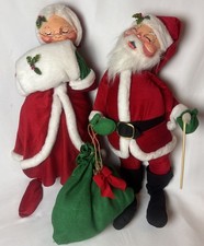 Annalee Mobilitee Doll Extra Large 32” Mr Mrs Santa Claus Set 1983 Pipe Muff Bag
