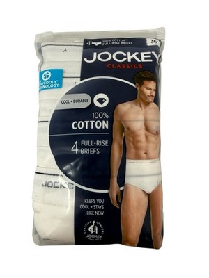 Jockey Classics Men s 36 Full Rise Briefs 4-Pack 100% Cotton White NEW.