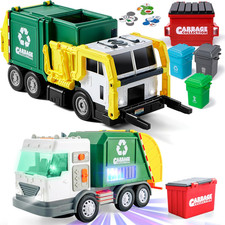Large Garbage Truck Toy Set with Dumpster, Bins, Lights  Sounds, Learning Cards