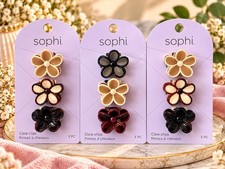 3x Sophi Flower Hair Claw Clip Sets 9 Total Mini Clips Neutral Colors 1.5  