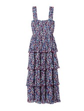 GANNI Pleated Georgette Flounce Smock Midi Dress Style F8862 in Multicolor