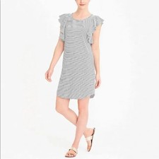 J.Crew Striped Ruffle-Shoulder Knit Dress Womens XS Cotton