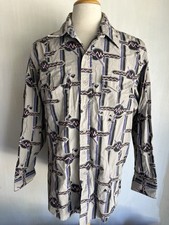 WRANGLER Vintage 80s Western Cowboy Rodeo Art Deco Button-Up Shirt Size 17.5-35