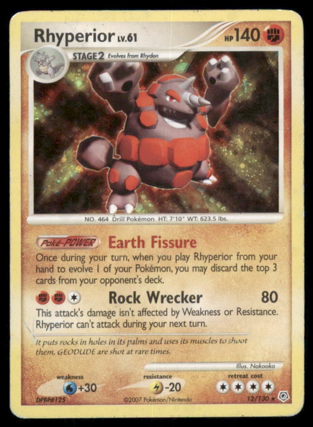 Rhyperior 12/130 Rare Diamond & Pearl Pokemon US SELLER MP
