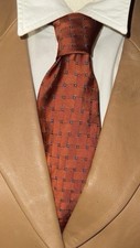 Burnt Orange  Navy Woven Pattern Silk Tie 3.5  