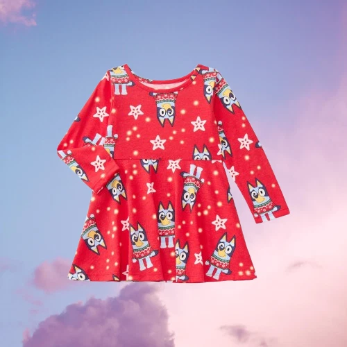 Bluey Girls size 12 months Print Dress with Long Sleeves color RED new - Picture 1 of 16