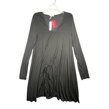LAmade Women's Black Long Sleeve V-Neck Micromodal Blend Swing Mini Dress NWT