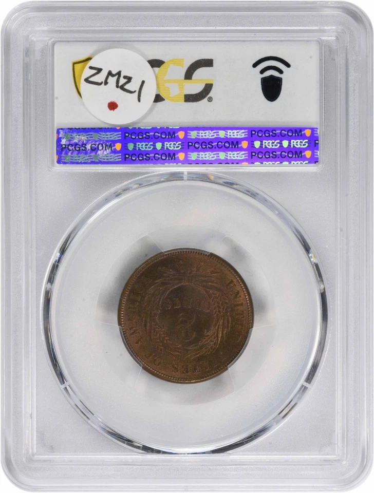 1865 Two Cent Piece Plain 5 MS65BN PCGS - Image 2 of 2