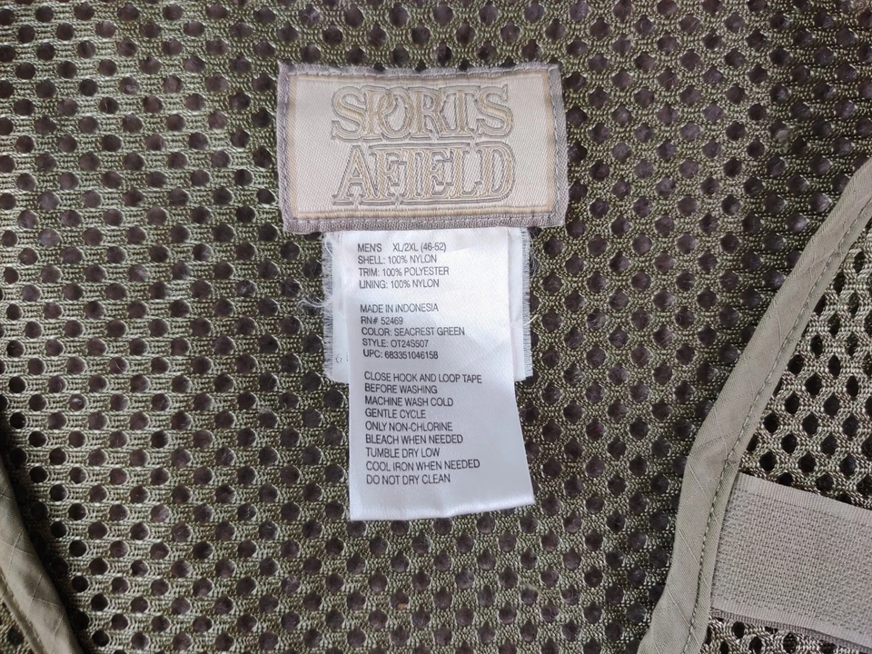 Sports Afield Fishing Vest Mens XL/2XL 46-50 Nylon Olive Zip Hunt Fish Outdoor - Image 4 of 4