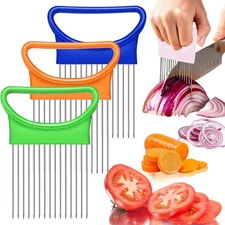 2PCS Stainless Steel Onion Slicer Holder & Vegetable Chopper Cutter Kitchen Tool