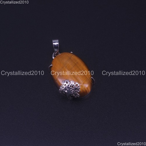 Natürlicher Edelstein Oval Lebensbaum Heilung Reiki Anhänger Halskette Perlen Silber 24mm - Bild 18 von 29