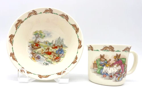 1936 Royal Doulton Bunnykins Bone China Easter Children Bowl And Cup Set England