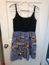 107. Anna Sui Blue Cotton County Fair Carnival Pleat A Line Dress Size 8