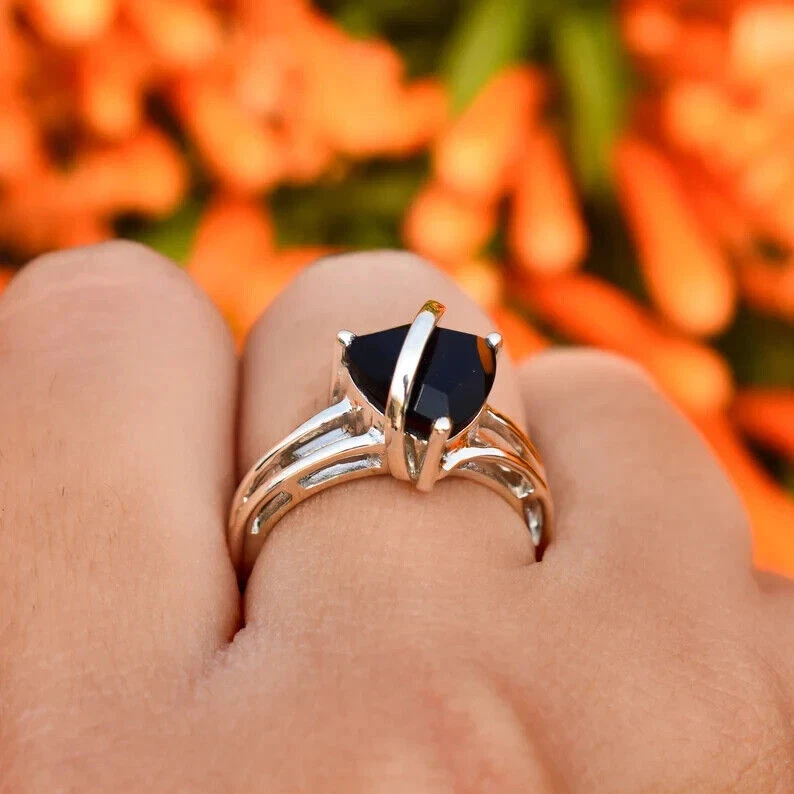 Unique Ring Modern Ring Designer Ring Women s Silver Ring Black Spinel Ring