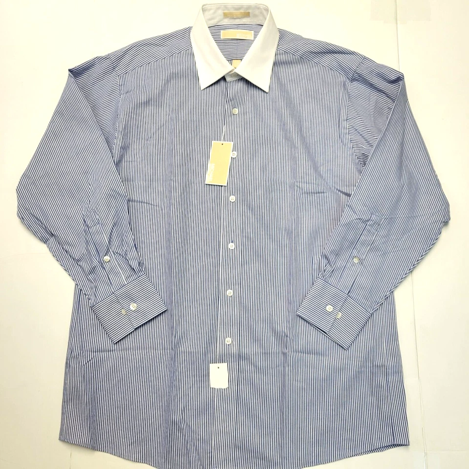 NUEVA Camisa de Vestir Michael Kors Rayas Para Hombre GRANDE 16.5 32/33 Azul COLLAR CONTRASTADO Foto 2 de 4