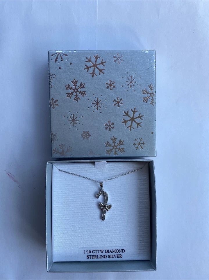 Macy's 1/10 cttw Diamond Candy Cane 18″ Pendant Necklace 925 Sterling Silver  - Image 4 of 4