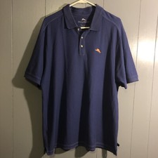 Tommy Bahama Swordfish Logo Mens Navy Blue Short Sleeve Golf Polo Shirt READ