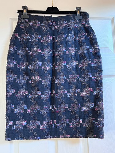 CHANEL 09A VINTAGE BLUE TWEED LESAGE SKIRT MULTICOLOR RIBBON VELVET CC FR40-38 - Picture 5 of 18