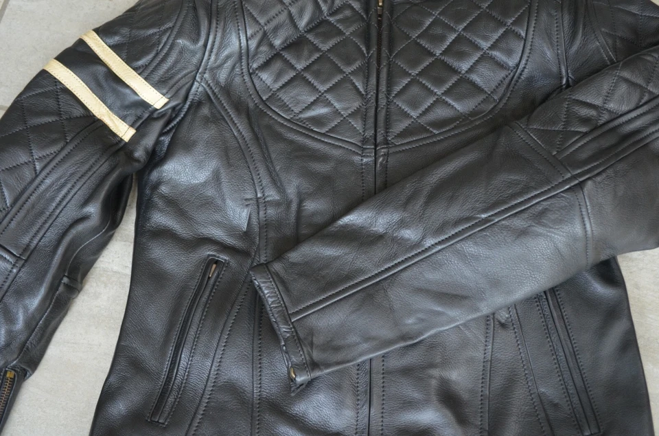 BLOUSON MOTO RETRO en CUIR CIRE NOIR POUR FEMME ApollonCuirs M à XXXL - Photo 3/4