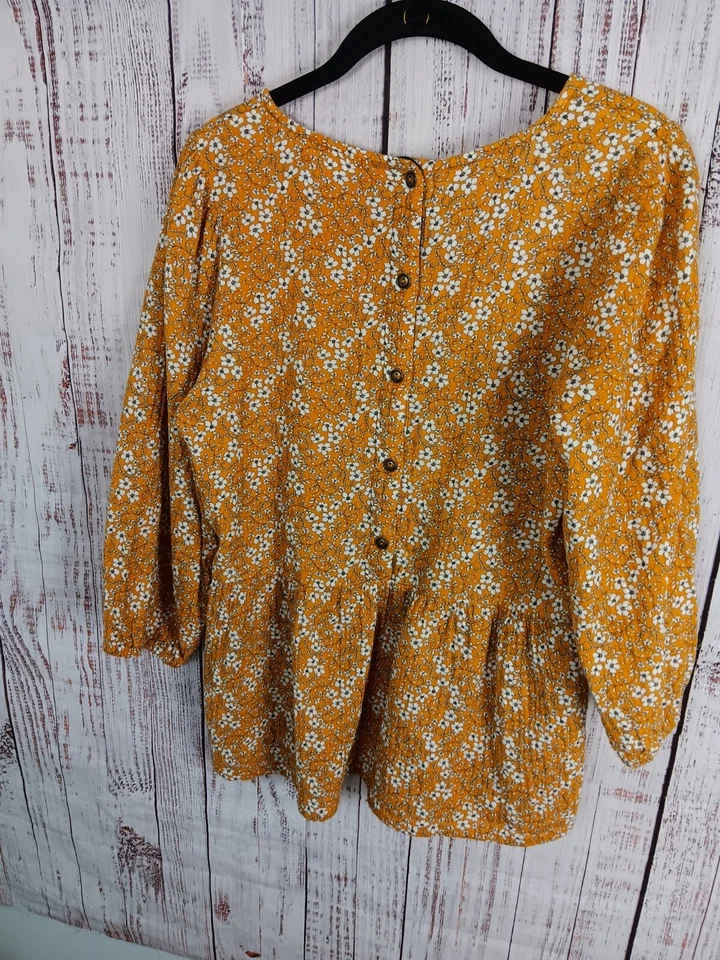 Top para mujer Matilda Jane mediano mostaza estampado floral algodón manga 3/4 BOHO Foto 2 de 4