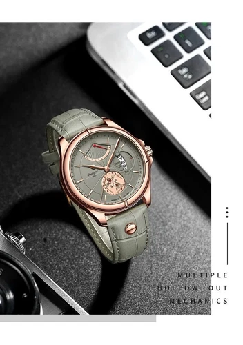 POEDAGAR Reloj de Lujo para Hombre Impermeable Cuarzo Cuero Relojes para Hombre Nuevo - Imagen 9 de 16