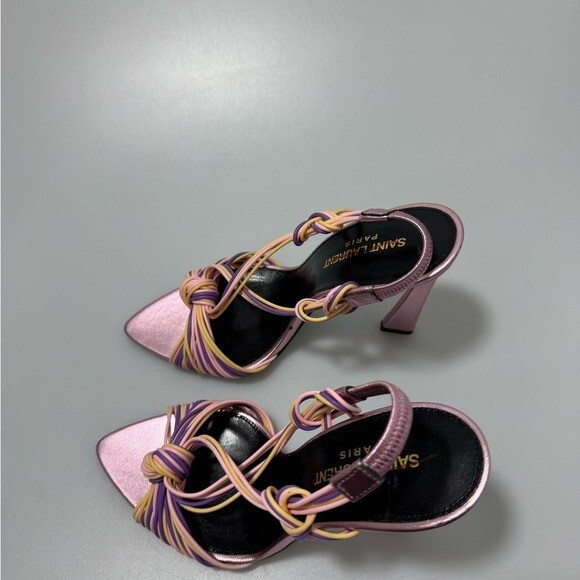 Saint Laurent tacco rosa e viola con tacco geometrico