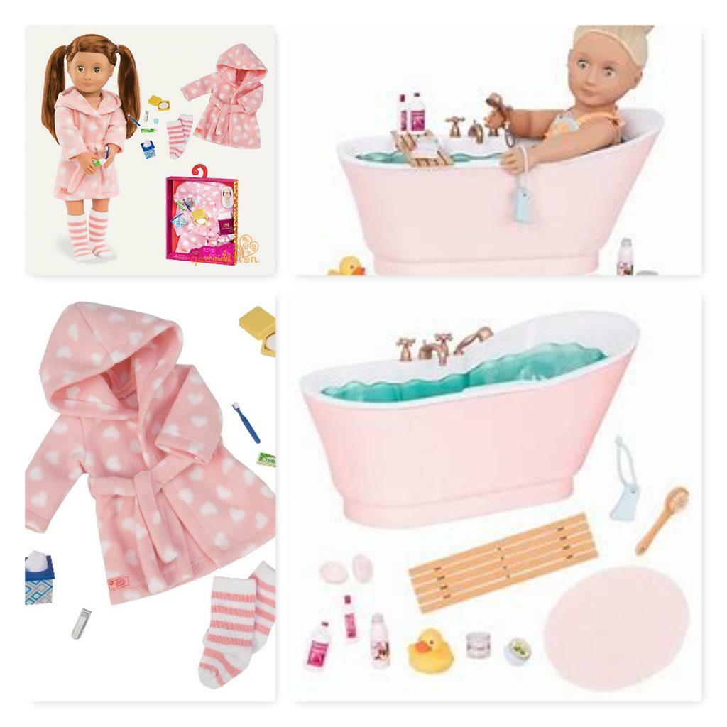 Our Generation Deluxe Bath Bubbles Deluxe Tub w Sounds Bath Robe Sets  New!